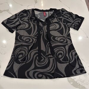 Vintage Gitano Retro Abstract Tie Front Flowy Short Sleeve Top Womens 18 Moody